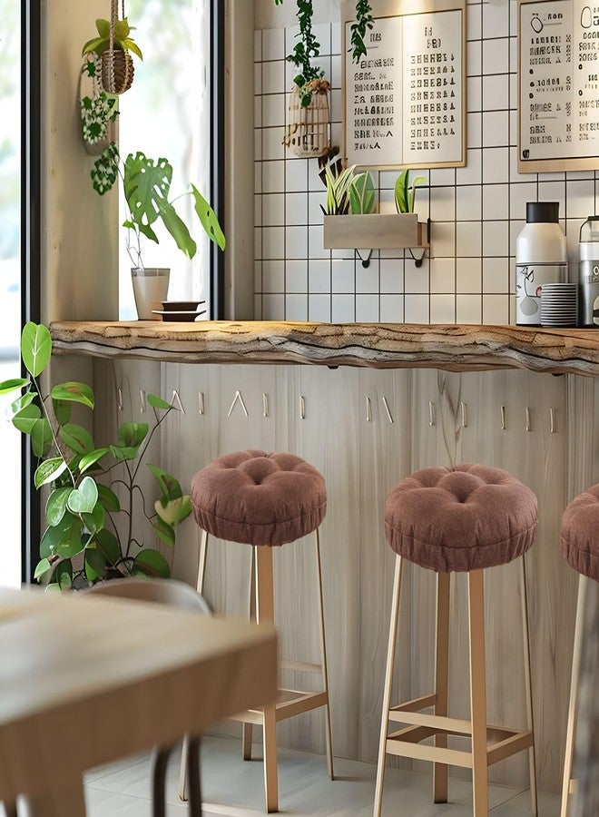 طقم أغطية كراسي بار LYLNBYWK مكون من قطعتين، أغطية كراسي دائرية مزودة بحزام مطاطي، أغطية مقاعد ناعمة، مانعة للانزلاق وقابلة للغسل، مقاس 12 بوصة، بني - Image 4